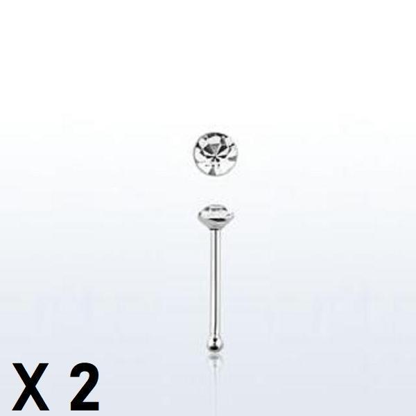 Obs 4 st. Näspiercing i silver med 2 mm. rund vit strass  (k) x 4