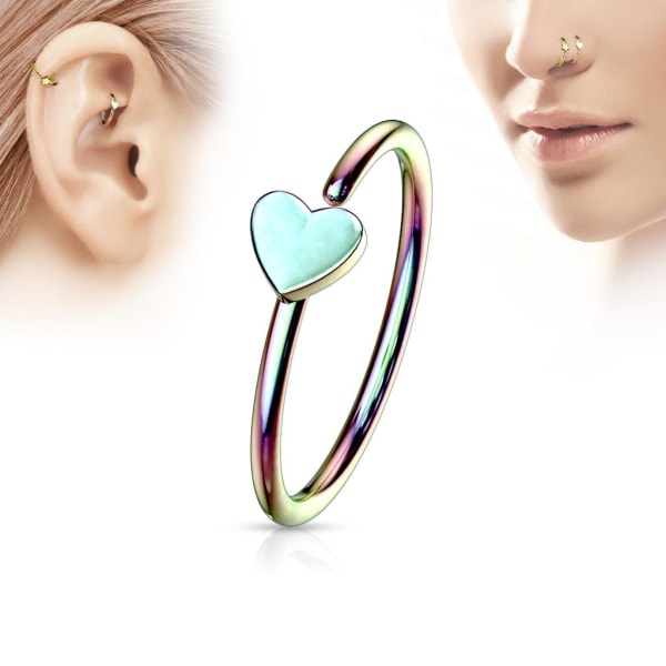 Hjärtformad Piercingring i Rainbowfärgad 316L kirurgiskt stål