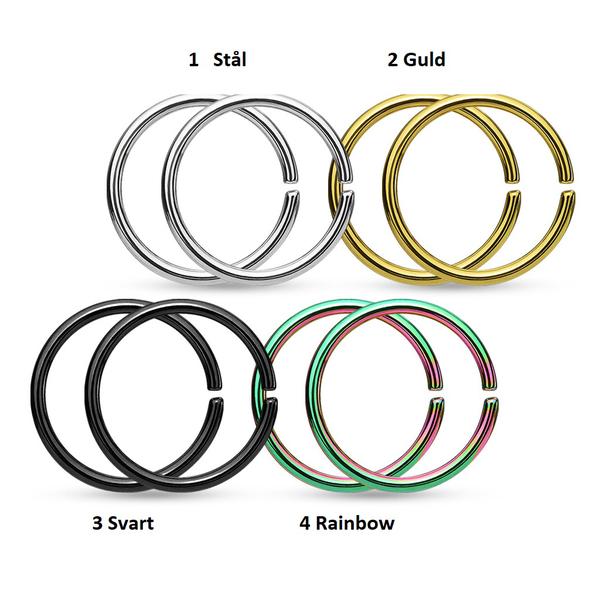 1 Par Piercing ringar i IP  316L Stål 0,8 mm tjock 10 mm Ø 4 Rainbow