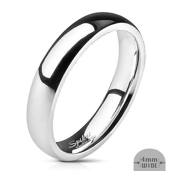 4 mm. bred slät convex ring i  316L stål Size 9 = 18,95 Platin stål