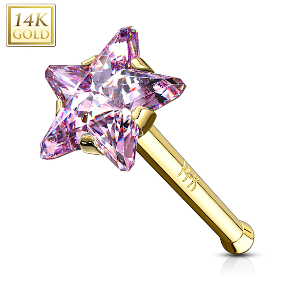 1 næsepiercing i 14 karat guld med stjerneformet Pink CZ