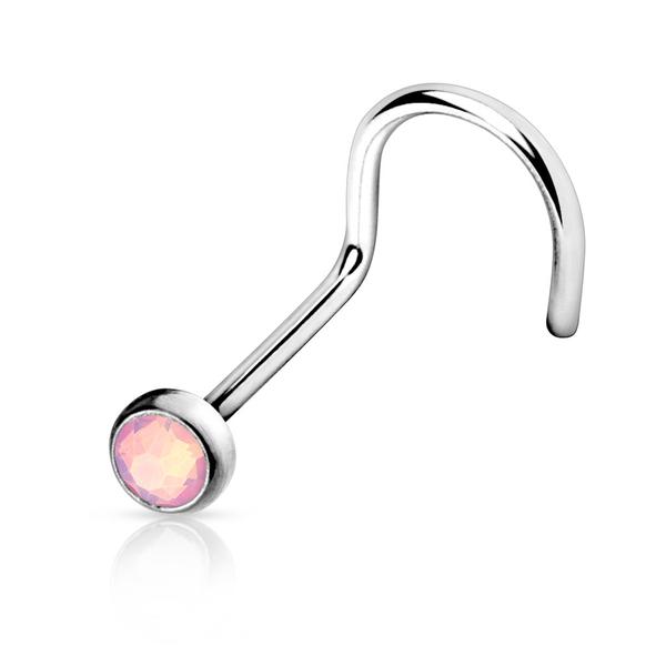 1 stk. Påskrudd nesepiercing i 316L stål med "press fit" 2 mm Opalite 4 Rosa