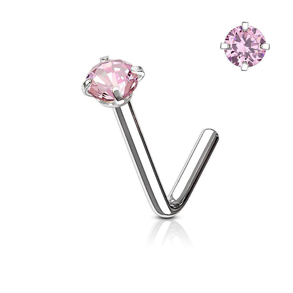 1 L-formad näspiercing i 316L-stål med kloinfattad 3 mm CZ 7 Stål/Rosa