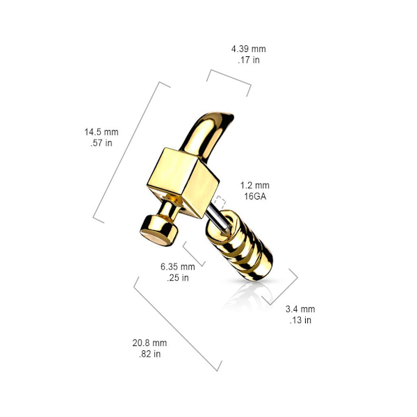 Hammarformad Tragus/Cartilage Studa  i Guld IP-316L stål