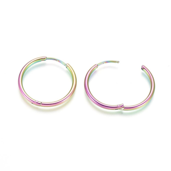 2 par 25 mm Hoops øreringe i Rainbow 316L kirurgisk stål