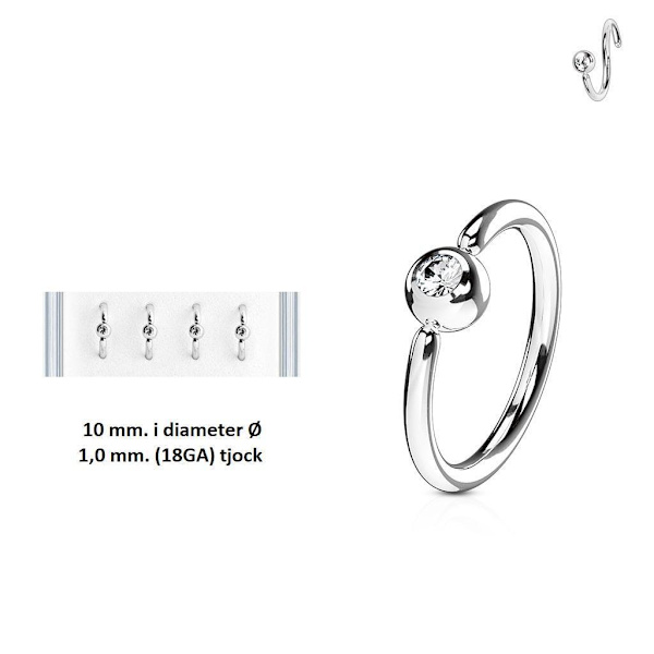 Fleksibel BCR Piercing i Titanium IP 316L stål 18GA-10 mm Ø