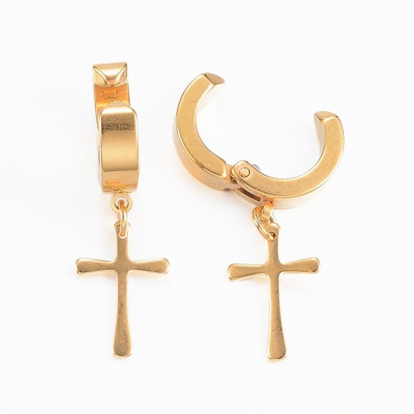 1 Par clips guldpläterade hörhängen i Stål men hängande kors guld