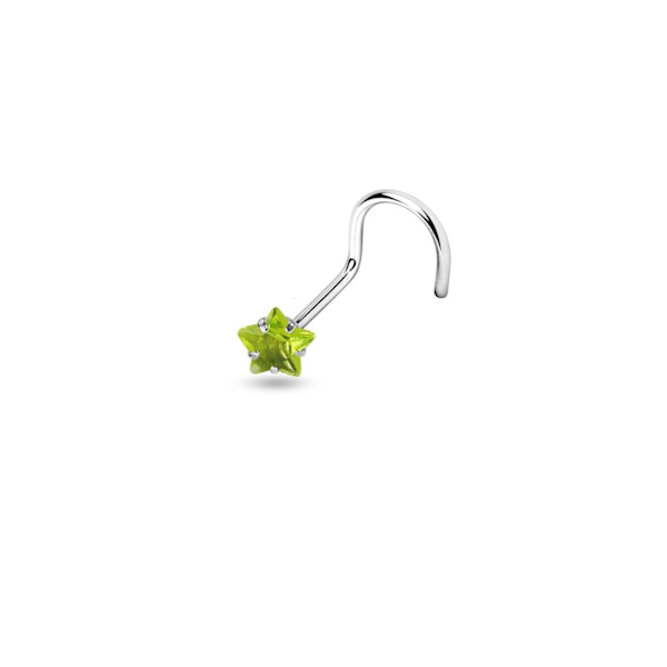 1 påskruet næsepiercing i 316L stål med 3 mm stjerneformet Peridot