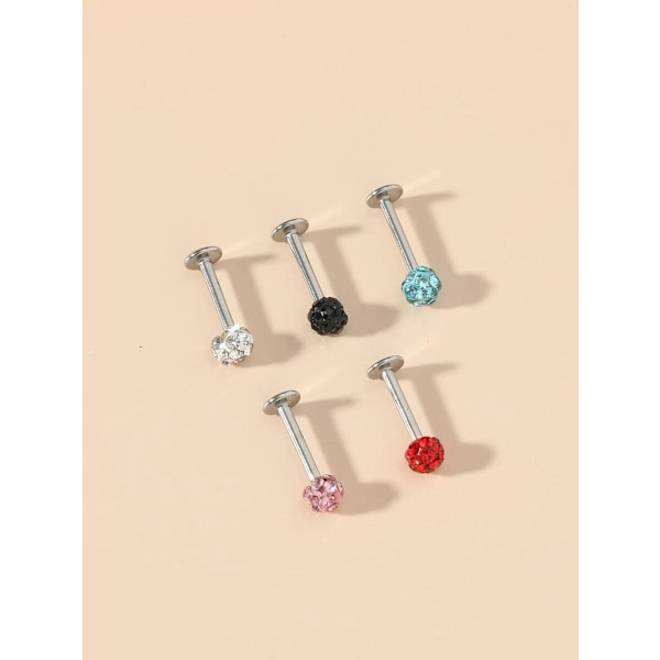 Pack 5 Gängade Tragus/Labret i IP-316L stål boll belagd med CZ Multicolor