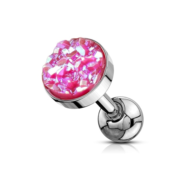 Tragus/rustolävistykset 6 mm. Vaaleanpunainen Druzy kivi Pink