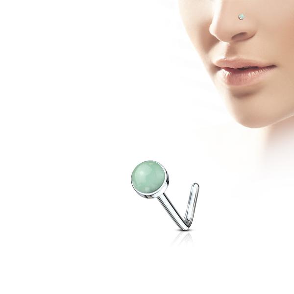 1 L-formet nesepiercing i 316L Kirurgisk stående med grønn jade
