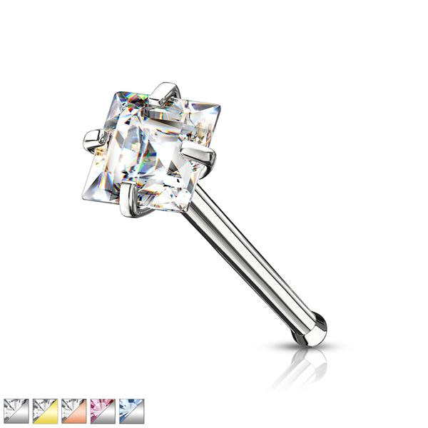 1 Näspiercing i IP Pläterad 316L stål med 2,5 mm Rosa Fyrkantigt CZ 4 Stål / rosa CZ