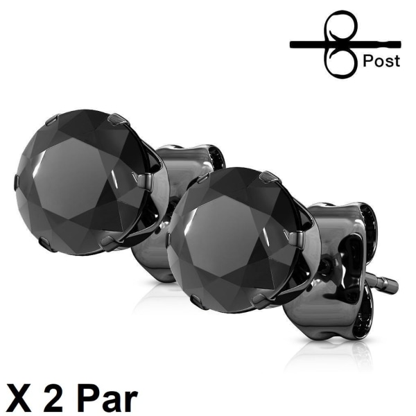 BEMÆRK 2 par øreringe i sort 316L stål med 4 mm sort CZ