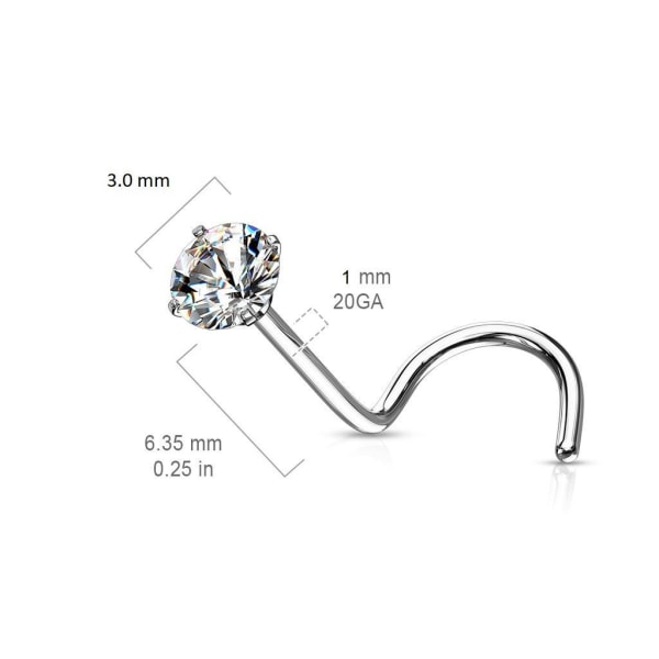 3 Skruvbara näspiercingar i Titanumpläterad 316L stål med 3mm CZ