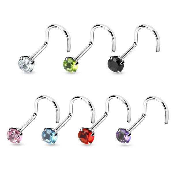 1 stk. Påskruet næsepiercing i 925 sterling sølv med 3 mm zirkon 3 svart