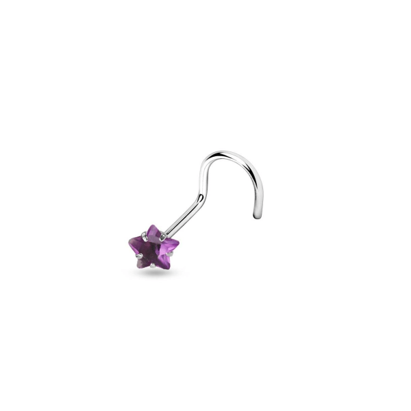 1 påskrudd nesepiercing i 316L stål, 3 mm stjerneformet Amethyst CZ