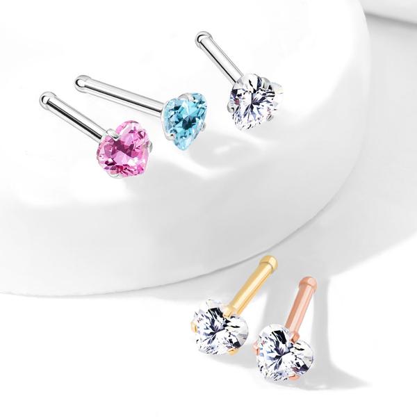 1 nesepiercing i IP-belagt 316L stål med 3 mm hjerteformet CZ 3 Roseguld / vit CZ