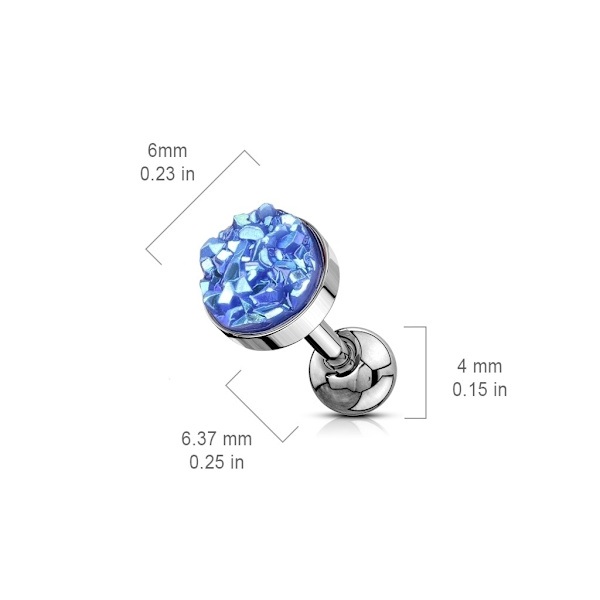 Tragus/Cartilage Piercing med 6 mm.Ametist Druzy sten Lila