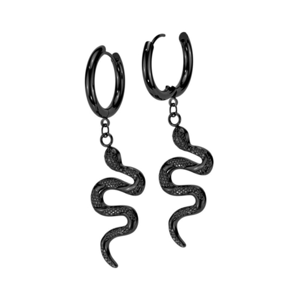 1 par Hoops øreringe i sort 316L stål med hængende slange Black