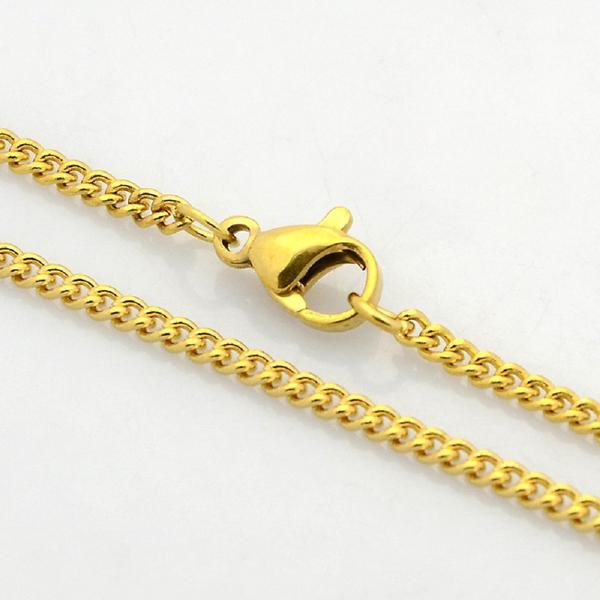 Unisex kedja i  AISI 304 stål 60 cm. lång , 2mm bred-1mm tjock. 2 guld