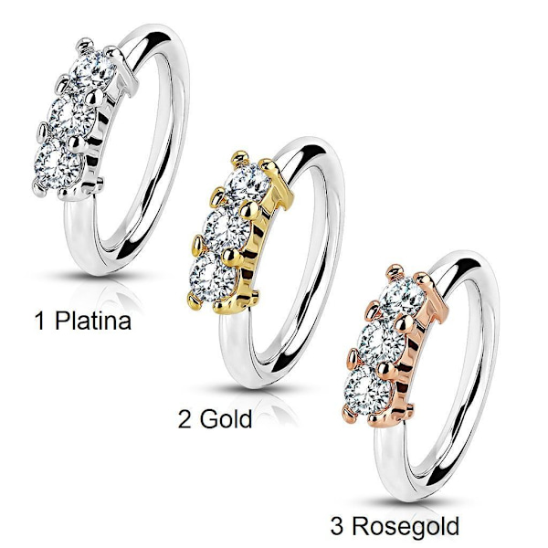 Taivutettava lävistysrengas IP-pinnoitettua 316L kirurgista terästä 5 valkoista CZ 3 Rosegold
