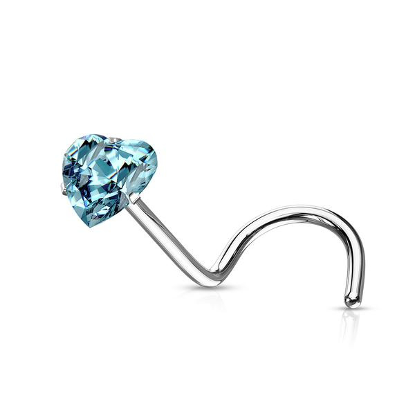 Skruvbar näspiercing i 316L stål med 3 mm hjärtformad zirkon 3 peridot grön