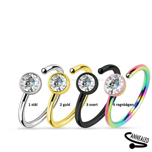 Piercing ring i hærdet 316L kirurgisk stål med cubic zirconia Multicolor