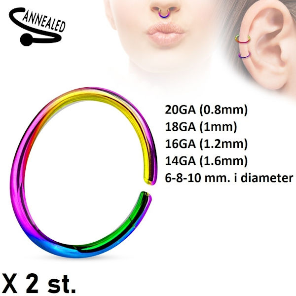 2 x 6 mm Guldpläterade Piercingringar i 316L Kirurgiskt stål 1 mm. tjocka