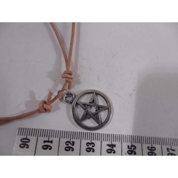 Handknuten Ställbar lsvart äder halsband med pentagram hänge