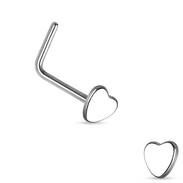 1 st. L-formad Näspiercing i  316L Kirurgiskt stål hjärtformad. 3 stål