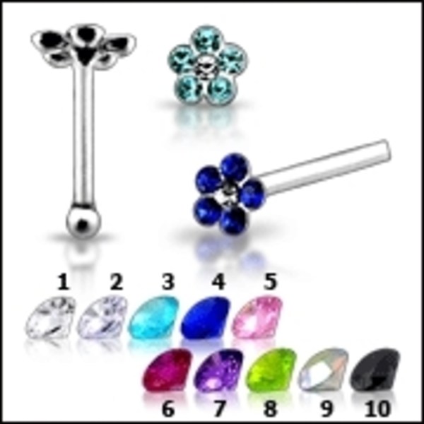 Blomformad näspiercing i 925S taqrling Silver 6 små Capri blå zirkoner