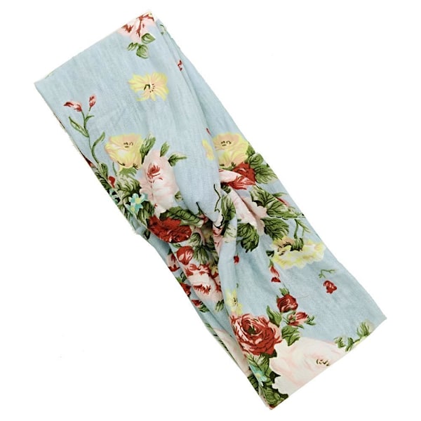 Håndsydd Floral Lyseblå Stretch Hårbånd