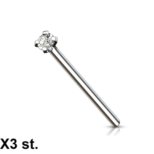 OBS 3 stk. Næsepiercing i sølv med 1,5 mm Krystal hvid CZ