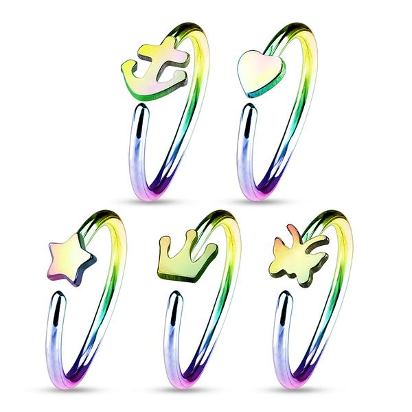 Pakke med 5 Rainbow Piercing ringe i 316L kirurgisk stål