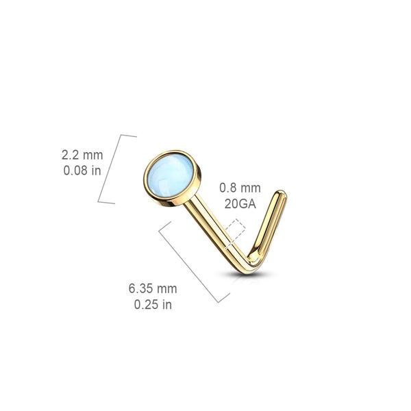 1 L-formet næsepiercing i 316 stål med "Glow in the dark" sten 7 Roseguld/Rosa