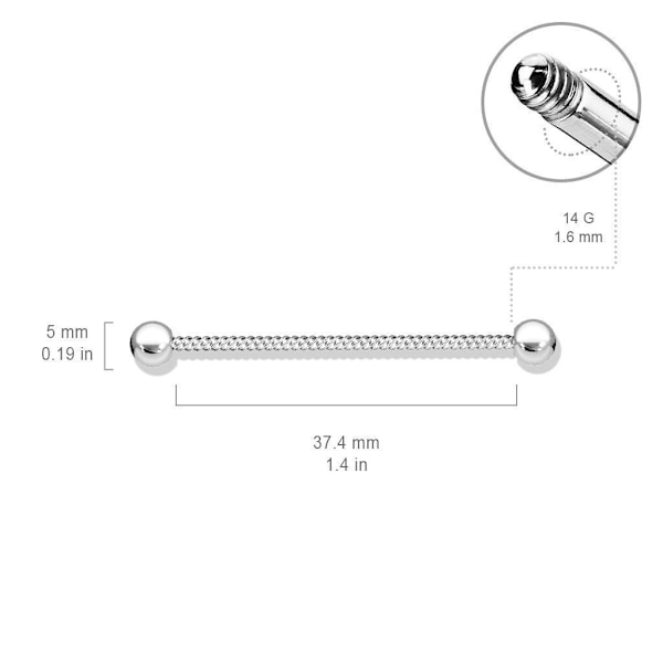 1 Industrial Barbell i IP Pläterad  316L Kirurgiskt stål (5 val) 4 Stål