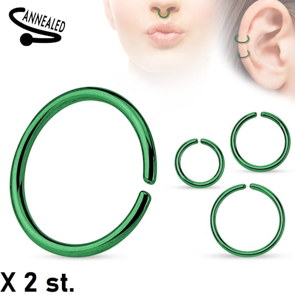 2st. 10 mm Piercing ring i annealed 316L Kirurgisk stål  (8 val) 3 Grön