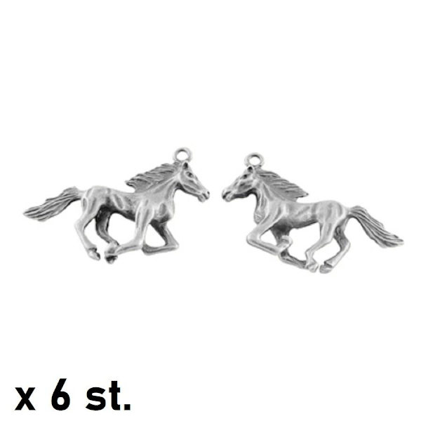 6 stk Nikkelfri Hesteformede forsølvede charms