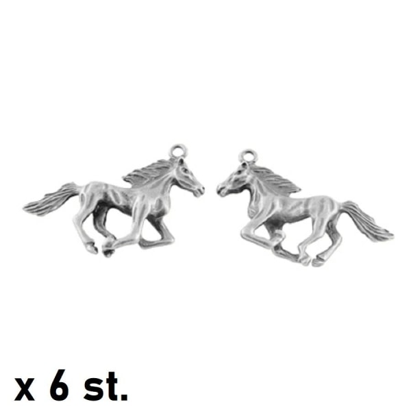 6 stk Nikkelfrie Hesteformede sølvbelagte charms