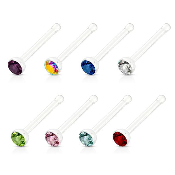 Pack med 8 näspiercing i Acryl med 8 olika fargade cubik zircone