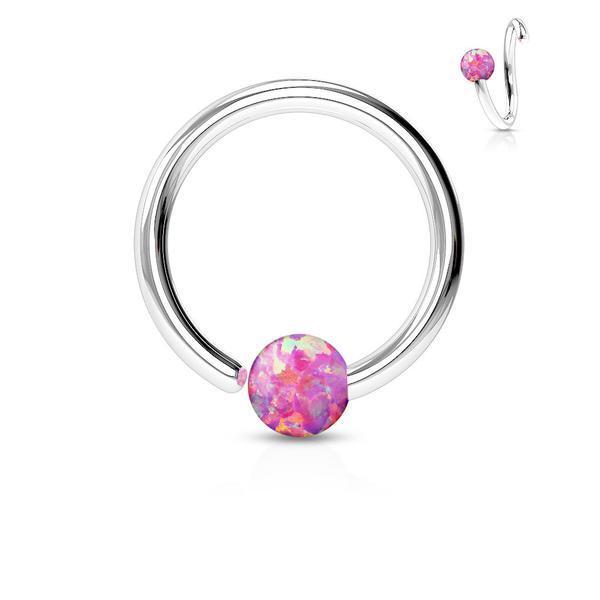 10 mm. Piercingring i IP 316L kirurgiskt stål med 2 mm opal kula 3 Rosa Opal