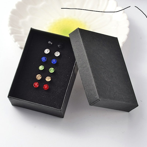 Ask med 6 par Studs i AISI 304 medC 6mm, CZ  i 6  färg