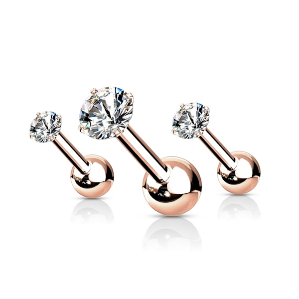 Pack 3 Tragus i Guldpläterade IP-stål Piercing med 3.Vita CZ Gold