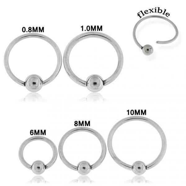 Flexibel BCR Piercing i IP titaniumpläterad 316L kirurgiskt stål 10 mm i diameter x 0,8 mm 20G