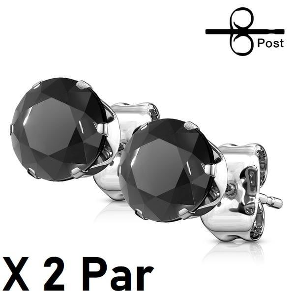BEMÆRK 2 par øreringe i IP-belagt 316L stål med 3 mm sort CZ