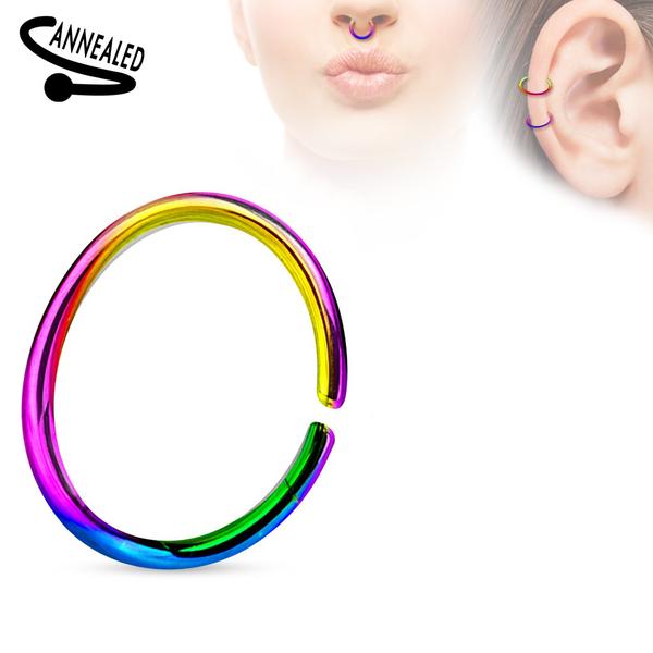 2st. 10 mm Piercing ring i annealed 316L Kirurgisk stål  (8 val) 7 Rainbow