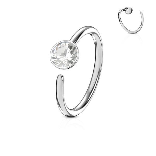 Piercing ring i hærdet 316L kirurgisk stål med cubic zirconia Platinum steel