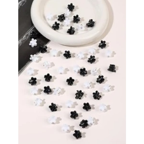 50 stk Sort og hvid Blomstformede Hårspænder 13x13 mm