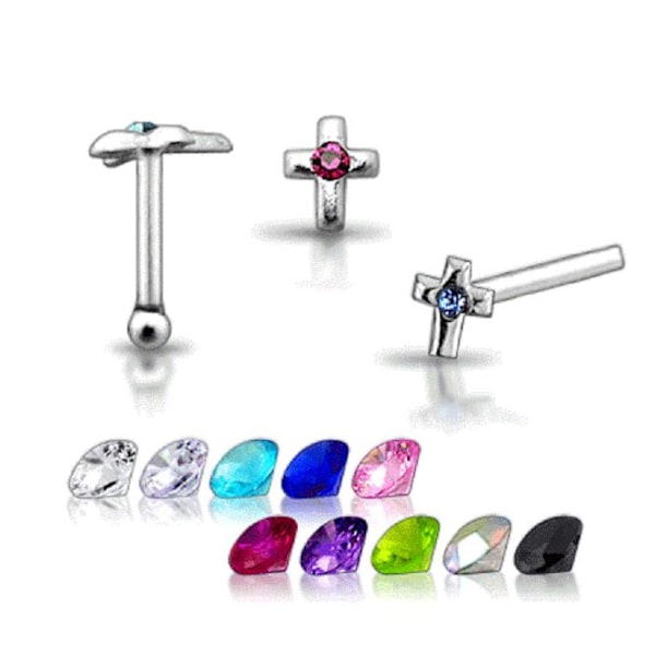 1 st Korsformad näspiercing i silver med strass sten 10 färgval) 4 Capri blå