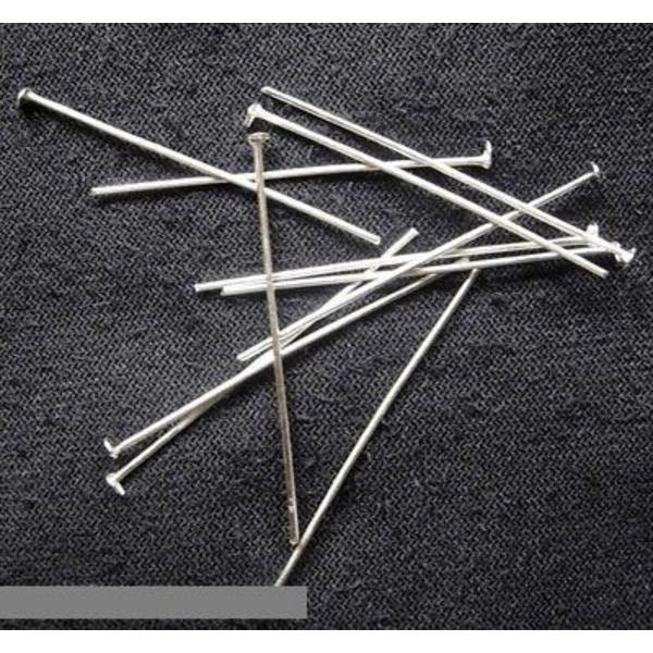 50 st Silverpläterade hattpinnar med platt hatt  50 mm. långa